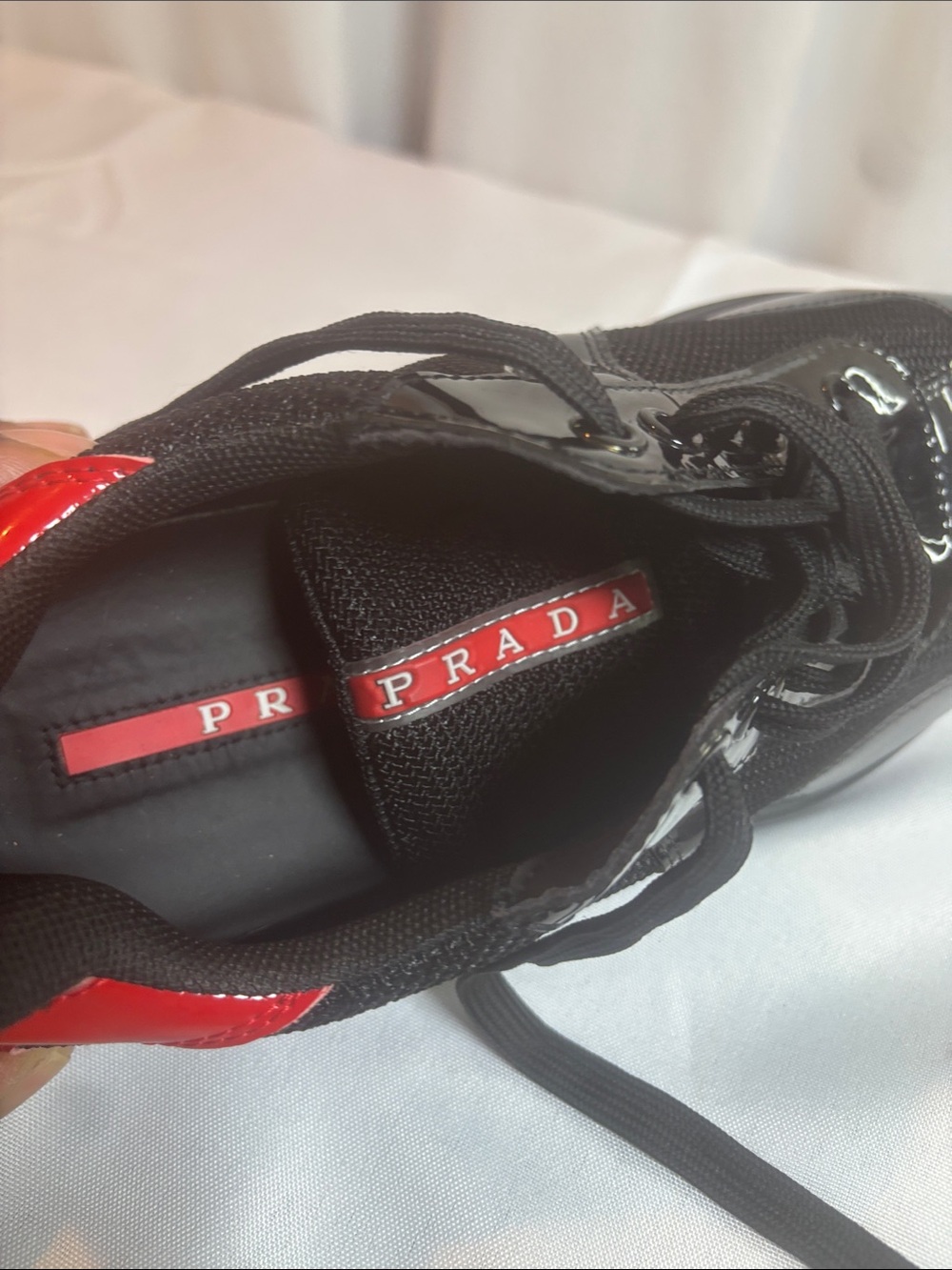 Prada Kids Black and Red Lace-Up Sneakers